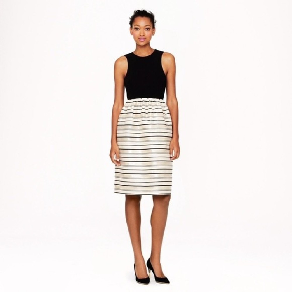 J.Crew Cocktail Dress Black Gold Striped Silk Blend Size 2 NWOT - Picture 1 of 4